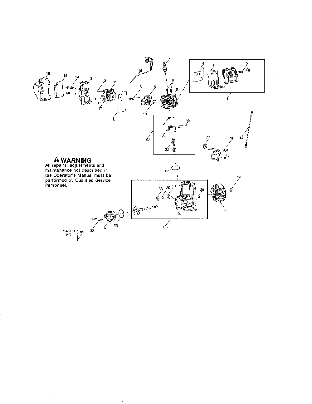 Muffler/cylinder/crankcase Diagram and Parts List for W320 (ROW)(TYPE 1) Weed Eater Leaf Blower / Vacuum
